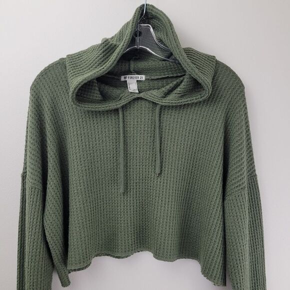 F21 cropped waffle knit hoodie - Picture 2 of 8